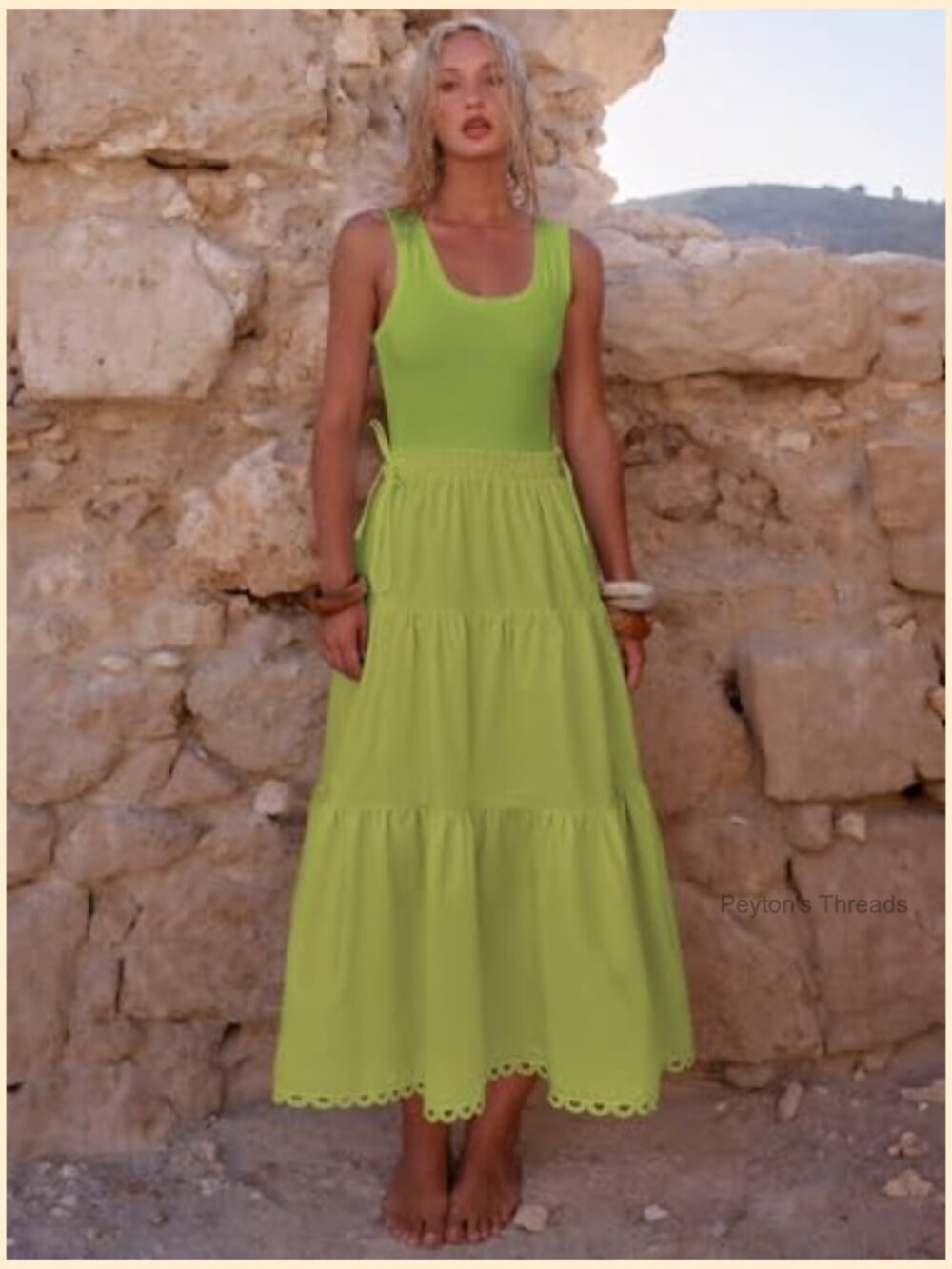 Sleeveless Maxi Dress with Pockets, Decorative Bow Waist, Tiered Flowy Tank - Picture 2 of 6